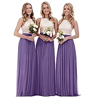 Women's Lace Chiffon Bridesmaid Dress A Line Sleeveless Evening Wedding Party Gown Lavender