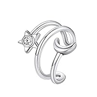 Star Moon Ear Cuffs for Women Non Piercing Cute Shining CZ Wrap Earrings for Upper Ear Cartilage Adjustable Size Boho Jewelry