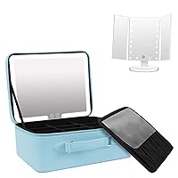 FASCINATE Trifold Vanity Mirror with Lights & Makeup Case with Lighted Mirror