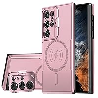 Galaxy S22 Ultra Case, Designed for Samsung S22Ultra Phone Cases Compatible with MagSafe, Camera Lens Protector Kickstand, Military Grade Heavy Duty Shockproof Protective Cover Women Rosegold