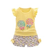 3 Clothe Set Girls Clothes T-Shirt Pants Kids 2PCS Outfits Toddler Lolly Tops+Short Baby Girls Clothes for (Yellow, 80)