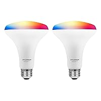 SYLVANIA Bluetooth Mesh LED Smart Light Bulb, One Touch Set Up, BR30 65W Replacement, E26, RGBW Full Color & Adjustable White, Works with Alexa Only - Pack of 1 (2 Count) (75762)