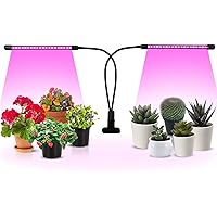 iPower 10W Red Blue Spectrum Grow Light Dual Head Bulbs Strips with 3/9/12H Timer 11 Levels Dimmable for Indoor Plants