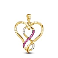 14K Yellow Gold Over 925 Sterling Silver Round Cut Pink Sapphire and Cubic Zirconia Infinity Heart Pendant