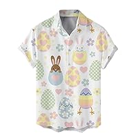 Shirts for Teens Boys Easter Day Rabbit Eggs Print V Neck Lapel Casual Tops Loose Short Sleeve Fashion Blouse Comfort T Shirt