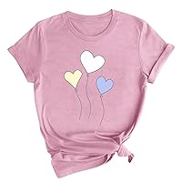 Valentines Day Shirts Women Casual Short Sleeve Funny Love Heart Print Crew Neck Pullover Loose Comfy Summer Tops
