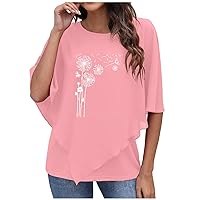 American Flag Sunflower Shirt Women's Lightweight Flowy T-Shirts Double-Layered Chiffon Poncho Blouse Patriotic Tops