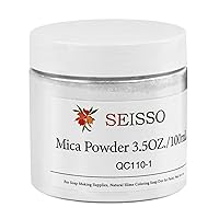 SEISSO Mica Powder - 3.5oz/100g Silver White Natural Epoxy Resin Dye Color Pigment Powder for Soap Making, Slime, Nail, Paint, Bath Bomb Colorant etc.