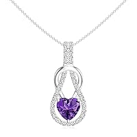 Natural Amethyst Infinity Knot Heart Pendant Necklace for Women in Sterling Silver / 14K Solid Gold/Platinum