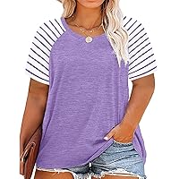 RITERA Plus Size Tops for Women Short Sleeve Raglan Tunic Casual Colorblock Shirts Oversized Crewneck Henley Shirts