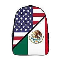 American And Mexican Flag 16 Inch Backpack Business Laptop Backpack Double Shoulder Backpack Carry on Backpack for Hiking Travel Work