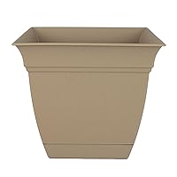 The HC Companies 12 Inch Eclipse Square Planter with Saucer – Indoor Outdoor Plant Pot for Flowers Vegetables Herbs, Sandstone