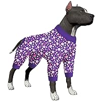LovinPet Fat Dog Pajamas Onesies for Giant Dogs - Anxiety Calming Dog Jammies, Lightweight Knit, Lilac Purple Dot Print, Dog Pajamas for Large Dogs, Pitfull Clothes, Large Breed Dog Party Costume,3XL