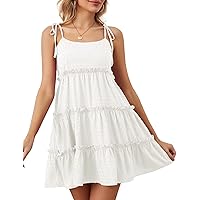 Women's Summer Mini Dress Sleeveless Boho Spaghetti Strap Dresses Casual Flowy A Line Cami Dress S-XXL