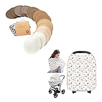 KeaBabies Organic Nursing Breast Pads and Car Seat Covers for Babies - 14 Washable Pads + Wash Bag, Nursing Cover, Breastfeeding Nipple Pads for Maternity, Baby Car Seat Cover