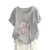 UOFOCO Summer 2024 Womens Fashion Cotton Linen Summer Womens Tops Tees Blouses Plus Size Casual Lightweight T Shirts 2024 Trendy Lady Shirts (S-5Xl) Light Gray Large