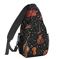 Violin Music Note Sling Backpack Chest Bag Crossbody Shoulder Bag Gym Cycling Travel Hiking Daypack For Men Women