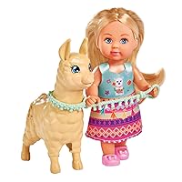 Simba 105733497 - Evi Love Doll in Cute Outfit with Alpaca and Lead, 12 cm, for Children from 3 Years