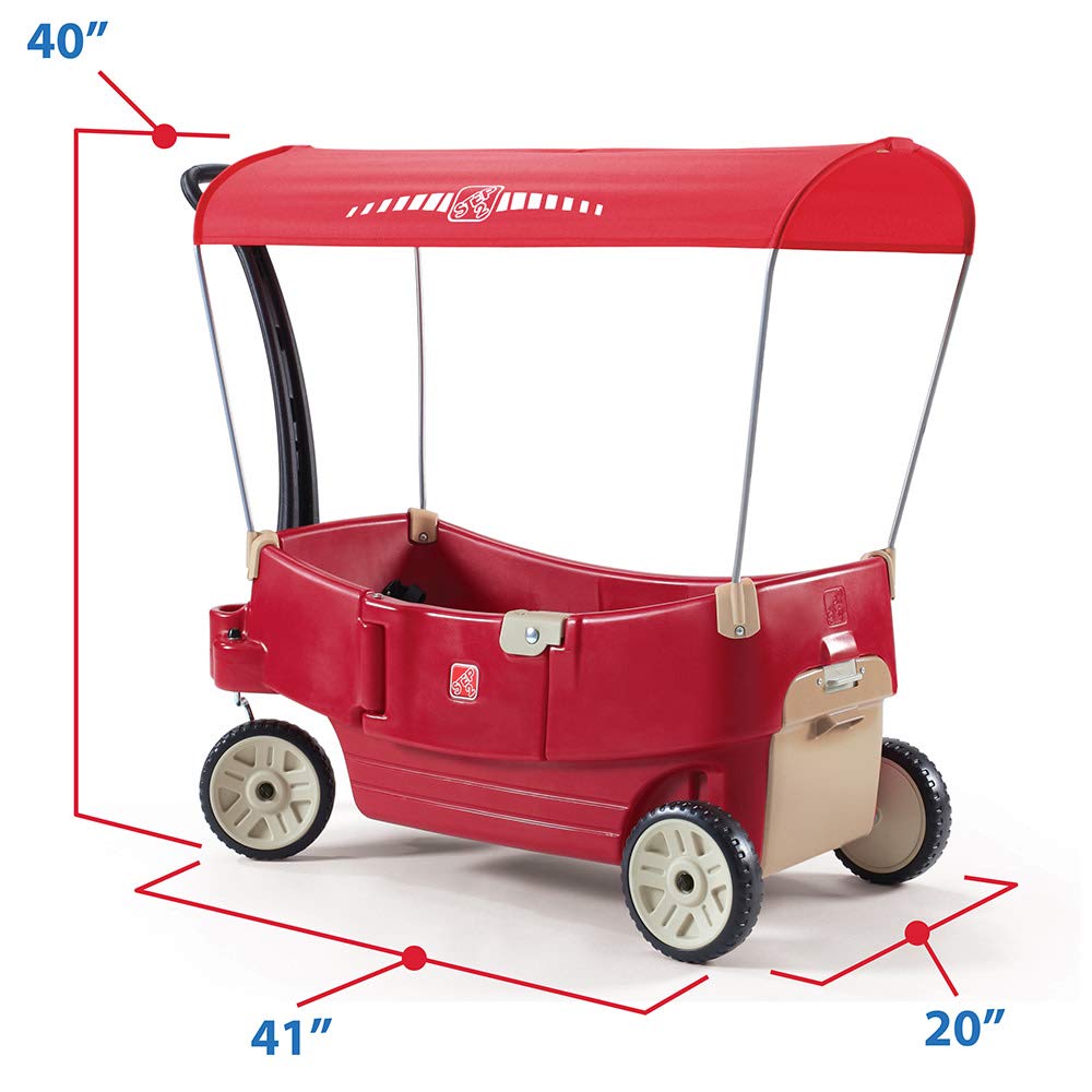 Step2 All Around Canopy Wagon for Kids, Spacious Kids' Outdoor Wagon with Safety Belts and Adjustable Canopy, Ages 1.5 Years Old, Red