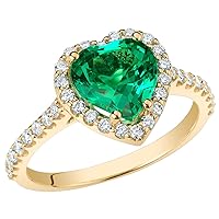 PEORA 2.25 Carats Created Colombian Emerald with Lab Grown Diamonds Sweetheart Ring for Women 14K White or Yellow Gold, Heart Shape, Sizes 4 to 10