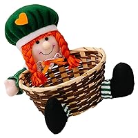 BESTOYARD St. Patricks Day Candy Dish Plush Gnome Doll Gift Basket Leprechaun Hat Shamrock Candy Holder Woven Keys Basket for Irish Themed Table Centerpiece - Girl