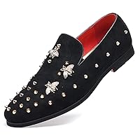 Men's Spiked Smoking Loafer Suede Velvet Leather Easy Slip-on Wedding Formal Relaxed Comfortable Lightweight Dancing Party Prom Rivet Shoes