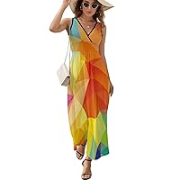 Colorful Geometric Women Sleeveless Maxi Dress Long Loose Funny