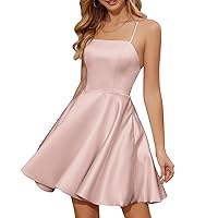 Short Satin Prom Homecoming Dresses 2024 Summer Cocktail Graduation Dress with Pockets(Built-in Bra)