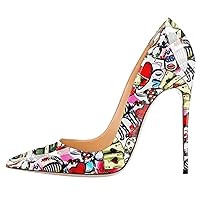 Women's Pointed Toe Shallow Pattern Stiletto Heels 4.7 Inch Pumps Daily Party Birthday Dinner Date Shoes