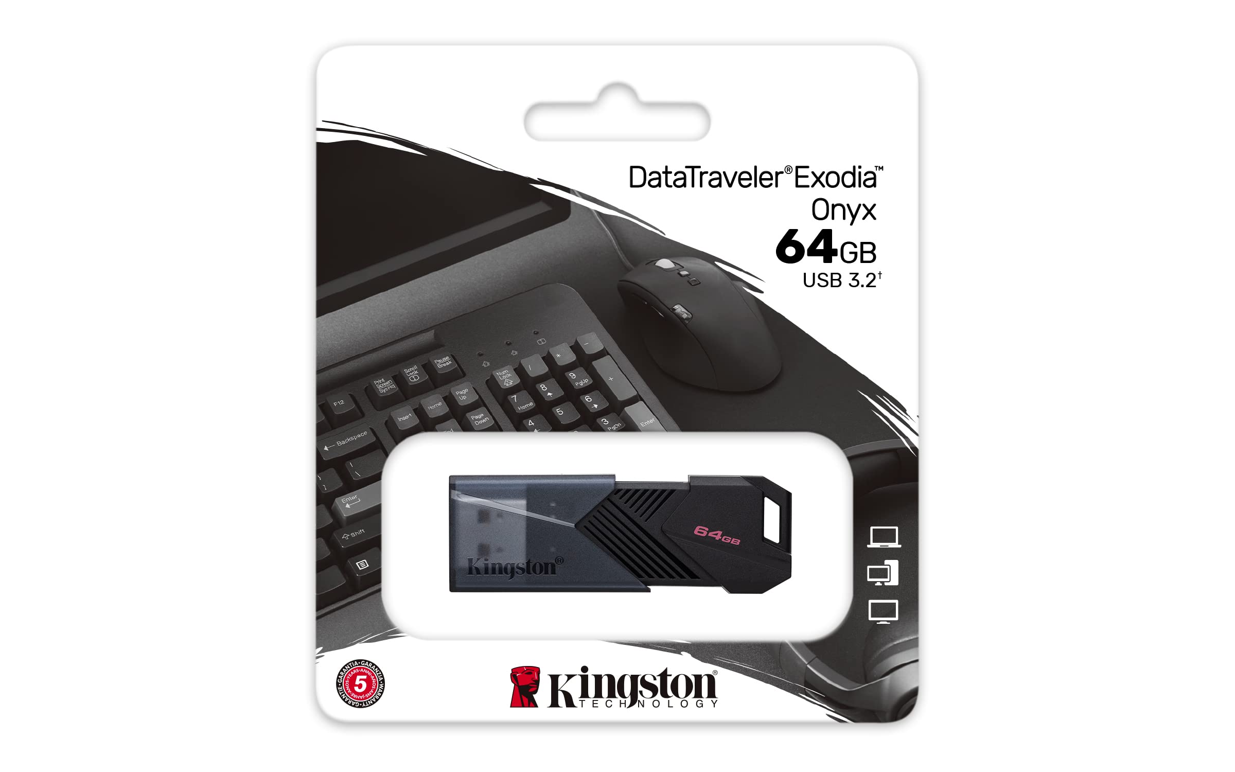 Kingston DataTraveler Exodia Onyx 64GB USB 3.2 Gen 1 Flash Drive with Sleek Moving Cap and Loop (Matte Black)