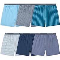Fruit of the Loom Men's Tag-Free Boxer Shorts, Relaxed Fit, Moisture Wicking, Woven-6 Pack-Exposed Waistband