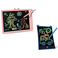 KOKODI LCD Writing Tablet, 10 Inch Colorful Toddler Doodle Board Drawing Tablet, Erasable Reusable Drawing Pads, Educational and Learning Toy for 3-6 Years Old Boy and Girl(Pink&8.5 inch Blue)