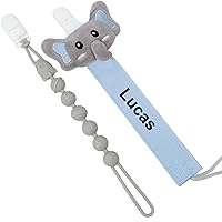 Munchewy Personalized Pacifier Clip with Name, Customized Baby Gifts for Newborn, Pacifier Holder Leash for Baby Boys Girls (Elephant Blue)