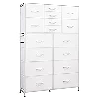 WLIVE 16 Drawers Dresser, Tall Dresser for Bedroom, Closet, Hallway, Storage Dresser Organizer unit, Large Dressers & Chests of Drawers with Fabric Bins, White