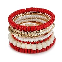 LUREME Bohemian Beads Cube Multi Strand Stretch Stackable Bangle Bracelet Set (bl003172)