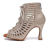 AOQUNFS Peep Toe Dancing Boots Women High Heel Latin Ballroom Dance Shoes for Practice Wedding Party,Model YCL525