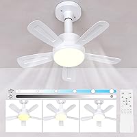 DUSKTEC Socket Fan Light with Remote, 6 Wind Speeds Ceiling Fans with Lights 3-Color Adjustable Small Dimmable Quiet LED Fan Light Bulb E26 Screw in Ceiling Fan for Bedroom Kitchen Garage