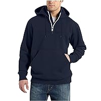 Men Stand Collar Hoodie Half Zipper Fleece Sweatshirt Solid Color Long Sleeve Hooded Pullover Tops with Pocket
