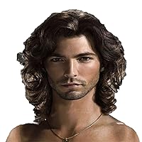 Andongnywell Men Short Curly Wavy Wigs Synthetic Full Head Hair Wig Natural Looking Density Heat Resistant Hairpiece