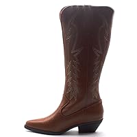Jazamé Women's Tall Stitched Western Chunky Heel Pull On Cowboy Cowgirl Dress Boots