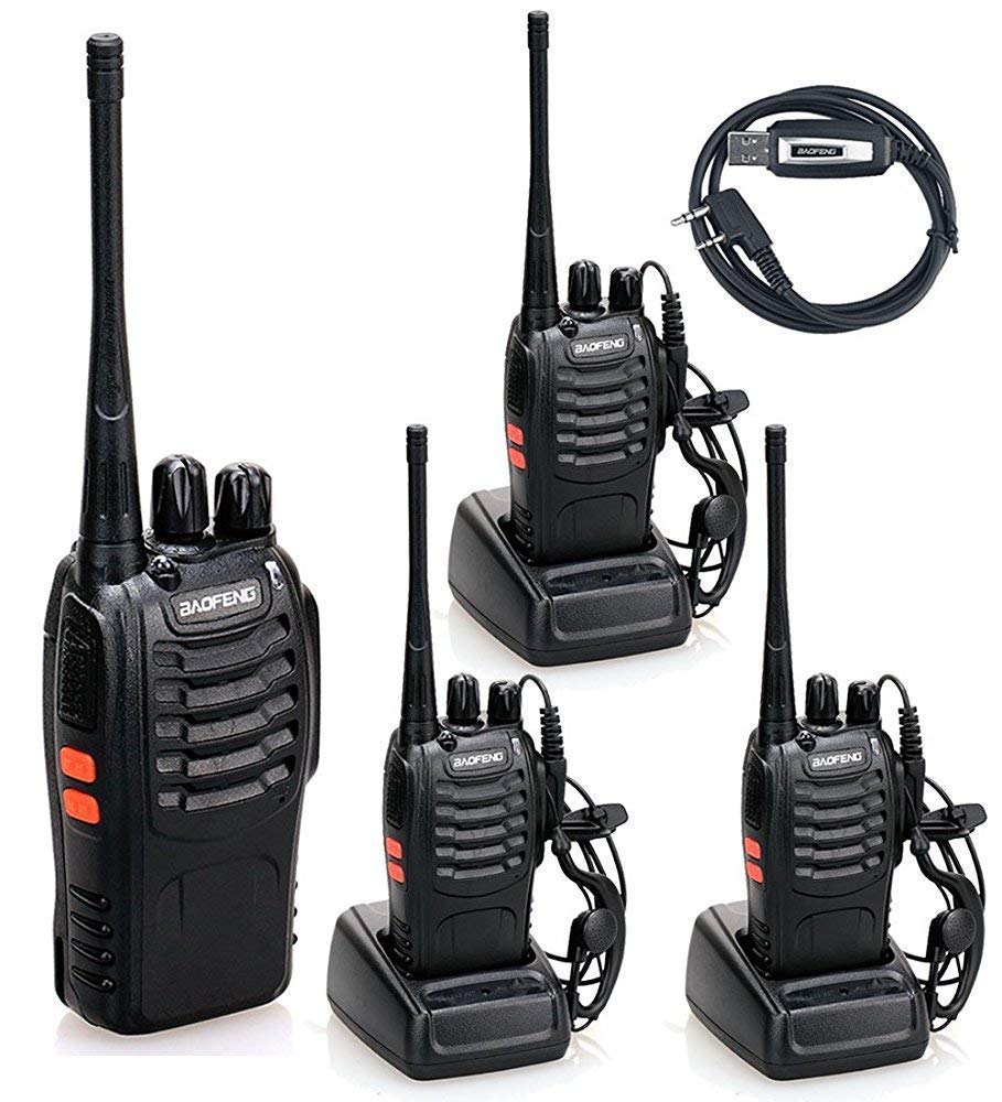 BaoFeng BF-888S Two Way Radio with Built in LED Flashlight (Pack of 4) + USB Programming Cable (1PC)