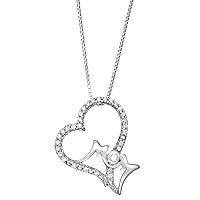 1/7 CTTW White Diamonds Rhodium Plated Sterling Silver Pendant with Heart Shaped Mom Pendant- Ideal for Women, Girls, Adults