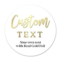 Clear Transparent Custom Text Label Stickers with Real Gold Foil. Personalized Labels write your own text. Rose Gold & Silver. Different Sizes.