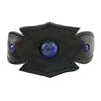 NOVICA Handmade Men's Lapis Lazuli Leather Cuff Bracelet Notched Black Stainless Steel Blue Thailand Birthstone [8 in L (end to End) x 1.7 in W] 'World View'
