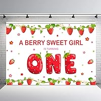 MEHOFOND Strawberry Girl First Birthday Party Photo Background Banner Berry Sweet Girl 1st One Birthday Red and Green Fruits Backdrops Props for Cake Table Supplies 8x6ft