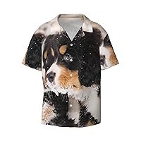 Interesting Bernese Mountain Dog Men's Summer Short-Sleeved Shirts, Casual Shirts, Loose Fit with Pockets