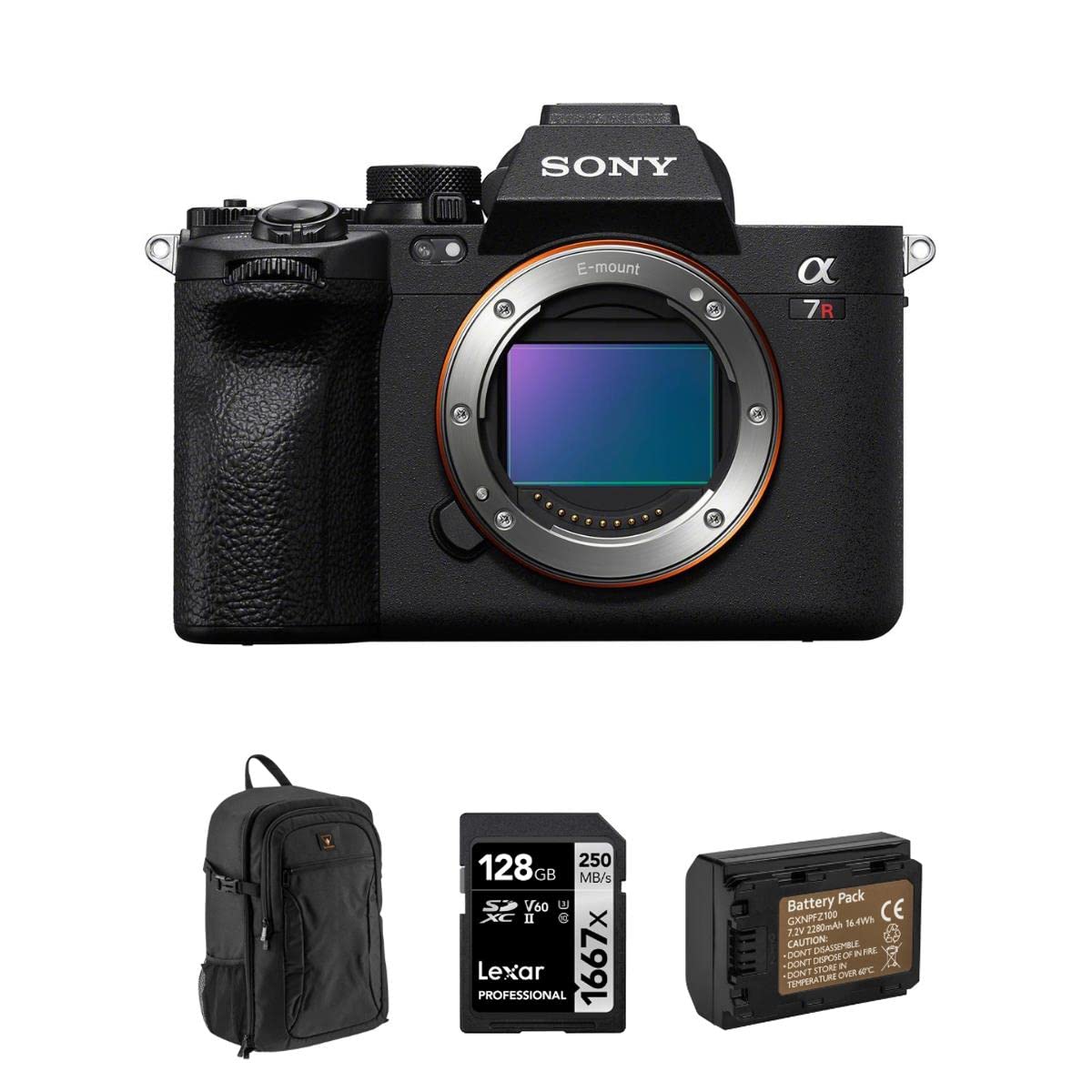 Sony Alpha a7R V Mirrorless Digital Camera Body Bundle with 128GB SD Card, Backpack, Extra Battery