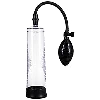 Doc Johnson Rock Solid - Classic Penis Pump - Soft Silicone Sleeve for Airtight Seal, Easy Squeeze Bulb - for Adults Only, Black/Clear