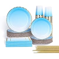 250PCS Ombre Light Blue Party Supplies Decorations 50 Guests Paper Plates and Napkins Set for Birthday Wedding Baby Shower Bridal Shower Mother's Day Blue Themed Party