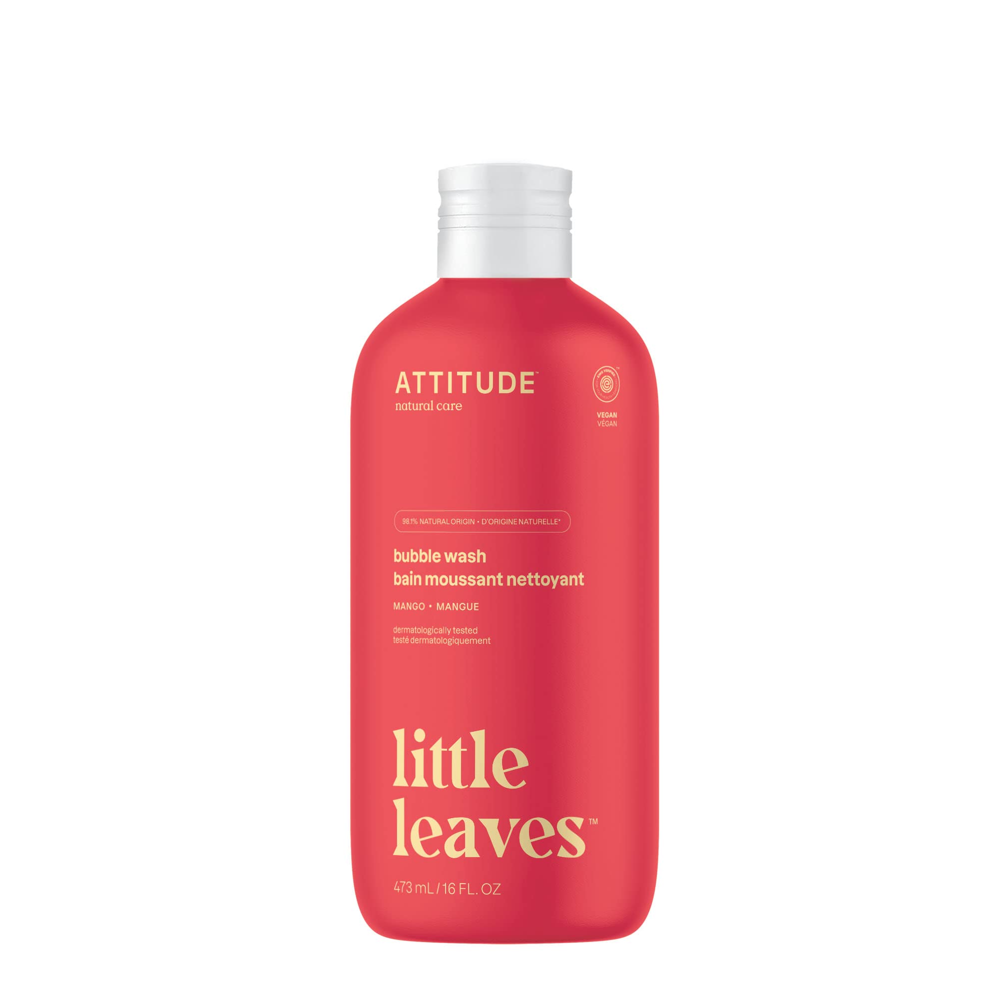 ATTITUDE Bubble Wash for Kids, Hair Shampoo and Body Soap, EWG Verified, Plant- and Mineral-Based, Vegan, Mango, 16 Fl Oz